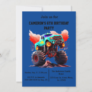 Monster Truck Kindergeburtstag Party Einladung