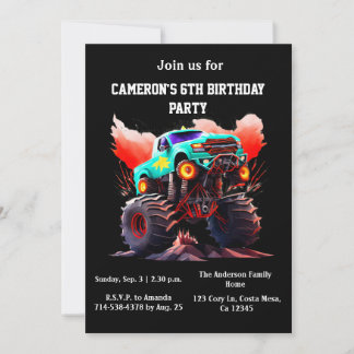 Monster Truck Kindergeburtstag Party Einladung