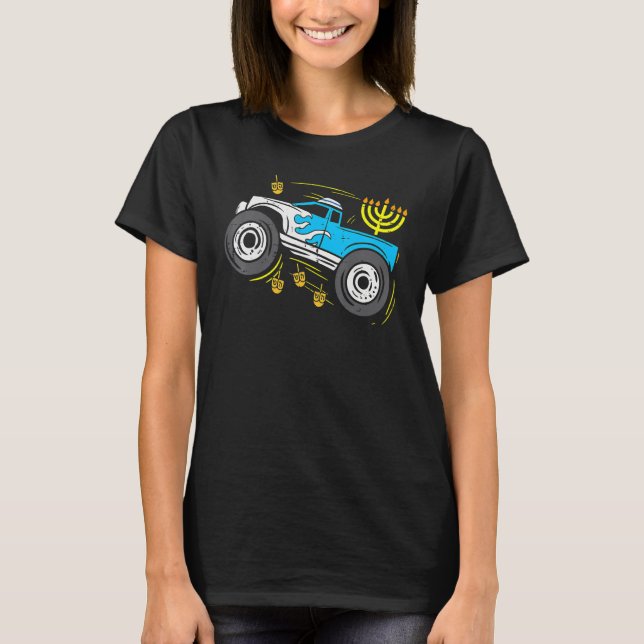 Monster Truck Menorah Dreidel Toddler Boys Hanukka T-Shirt (Vorderseite)