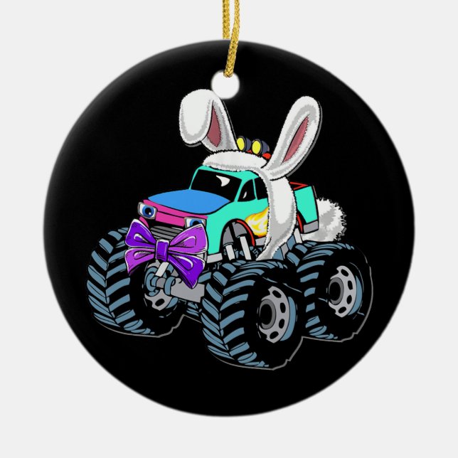 Monster Truck mit sonnigen Ohren glücklicher Oster Keramik Ornament (Vorne)
