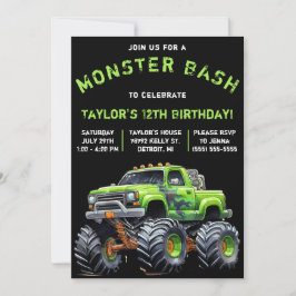 Monster Truck, Monster Bash Geburtstagsparty Einladung