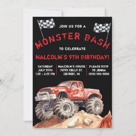 Monster Truck, Monster Bash Geburtstagsparty Einladung