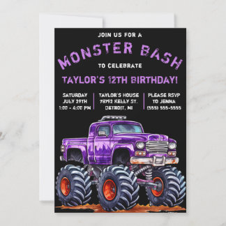 Monster Truck, Monster Bash Geburtstagsparty Einladung