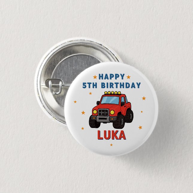 Monster-Truck-Name Alter Geburtstagsparty Button (Vorne & Hinten)