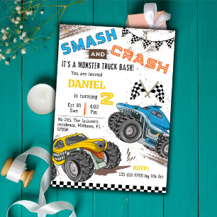 Monster-Truck-Party coole moderne Kinder 2. Geburt Einladung