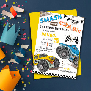 Monster-Truck-Party Einfache moderne Kinder 3. Geb Einladung