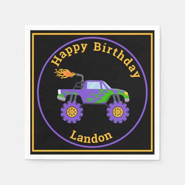 Monster Truck Personalisierter Name Cool Geburtsta Serviette (Vorderseite)