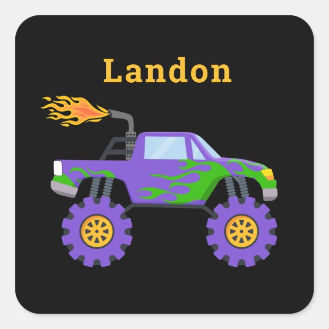 Monster Truck Personalisierter Name Cool Quadratischer Aufkleber (Vorderseite)