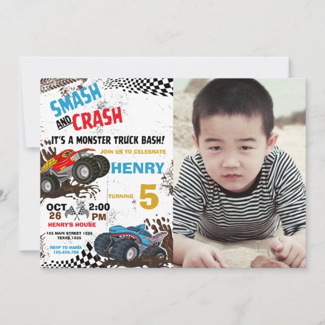 Monster Truck photo Anniversaire Fête Invitation (Devant)