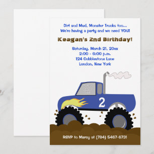Monster Truck Photo Anniversaire Invitation (Bleu)