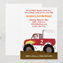Monster Truck Photo Anniversaire Invitation (Rouge