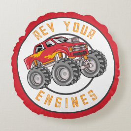 Monster Truck Rev Deine Motor Kid's Rundes Kissen