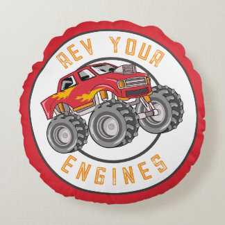 Monster Truck Rev Deine Motor Kid's Rundes Kissen