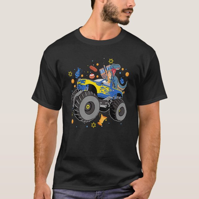 Monster Truck Rex Dinosaur Happy Hanukkah Juwish B T-Shirt (Vorderseite)
