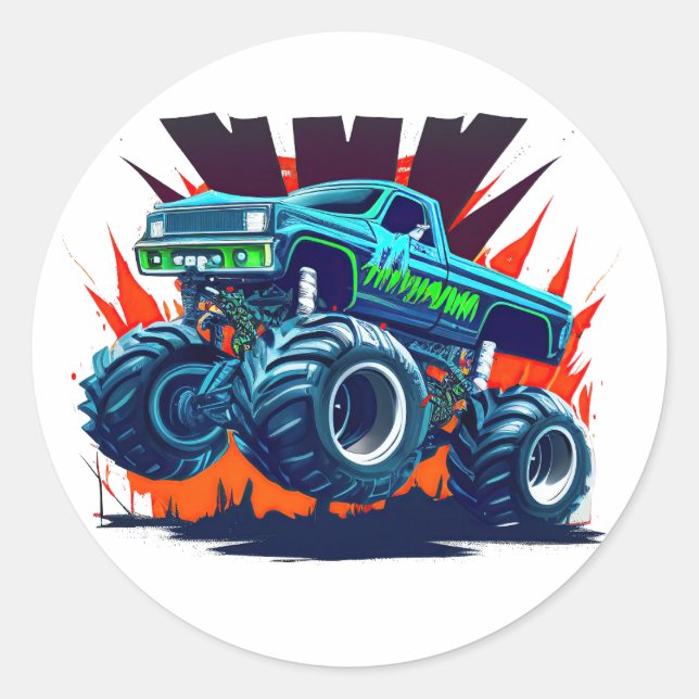 Monster Truck Runder Aufkleber (Vorderseite)