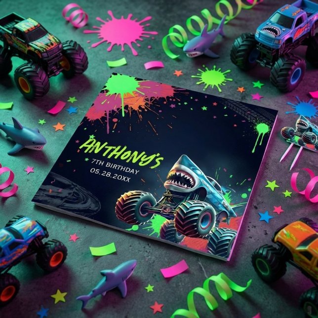 Monster Truck Shark Birthday Napkins Serviette (Von Creator hochgeladen)