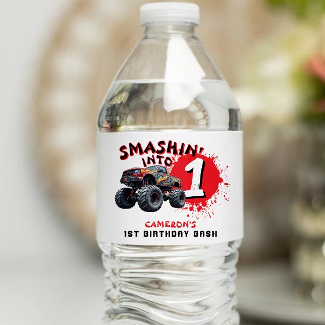 Monster Truck Smash 1. Geburtstag (Monster Truck Smash 1st Birthday Water Bottle Label
)