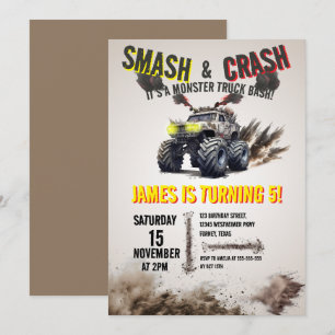 Monster Truck SMASH & CRASH Bash Birthday Party Einladung