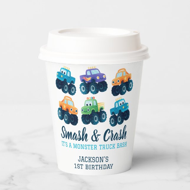 Monster Truck Smash und Crash Geburtstag Pappbecher (Vorderseite)