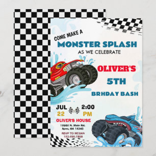 Monster Truck Splash Geburtstagsfeier  Einladung