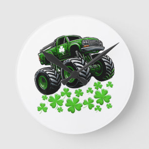 Monster Truck St. Patricks Day Irisch Glückspilz Runde Wanduhr