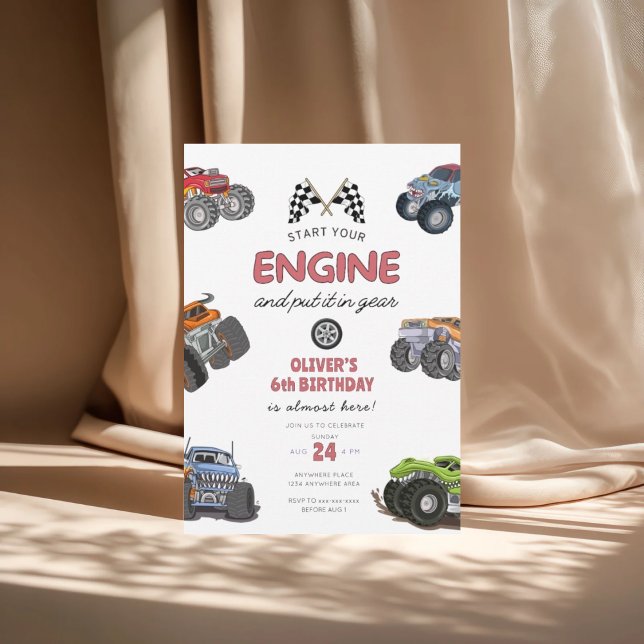 Monster truck, start your engine boy 6th birthday einladung (Von Creator hochgeladen)