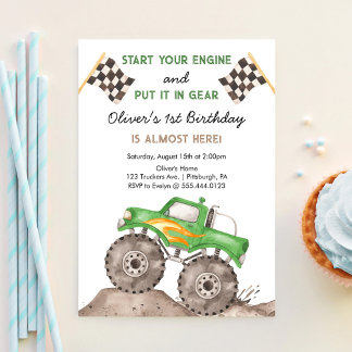 Monster Truck, Start Your Motor Boys 1. Geburtstag Einladung