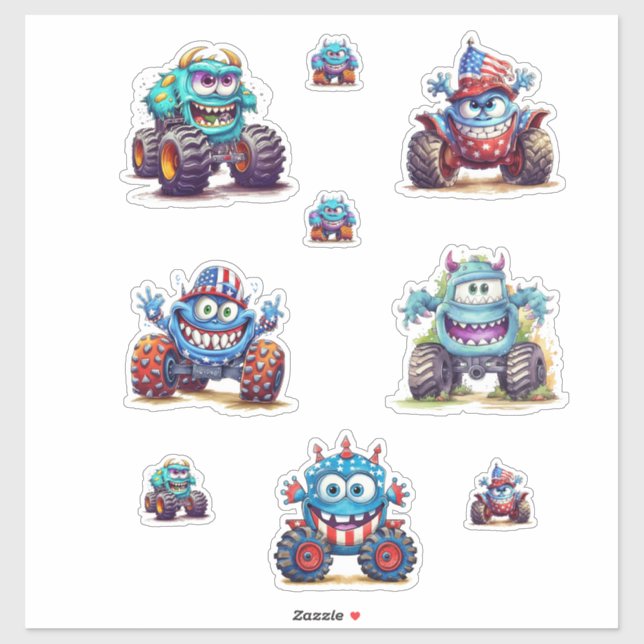Monster Truck Stickers for Fun Play! (Feuille)