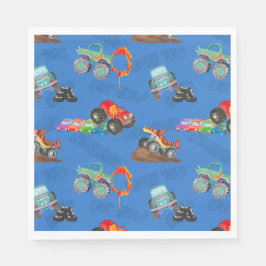 Monster Truck Stunts Aquarellmuster Blau Serviette