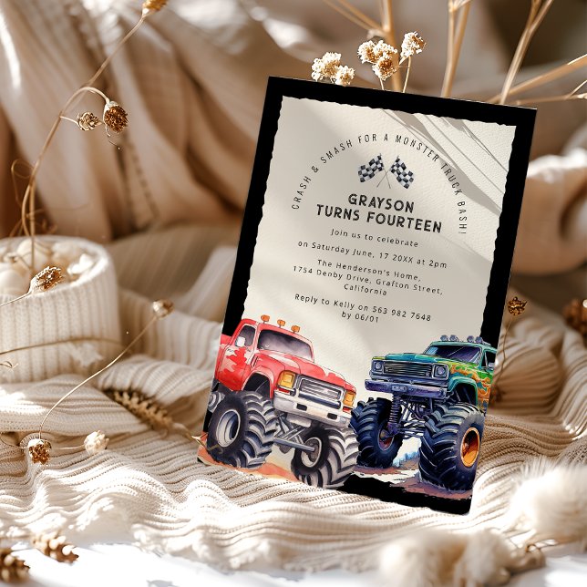 Monster Truck Thème Anniversaire Fête Invitation (Créateur téléchargé)