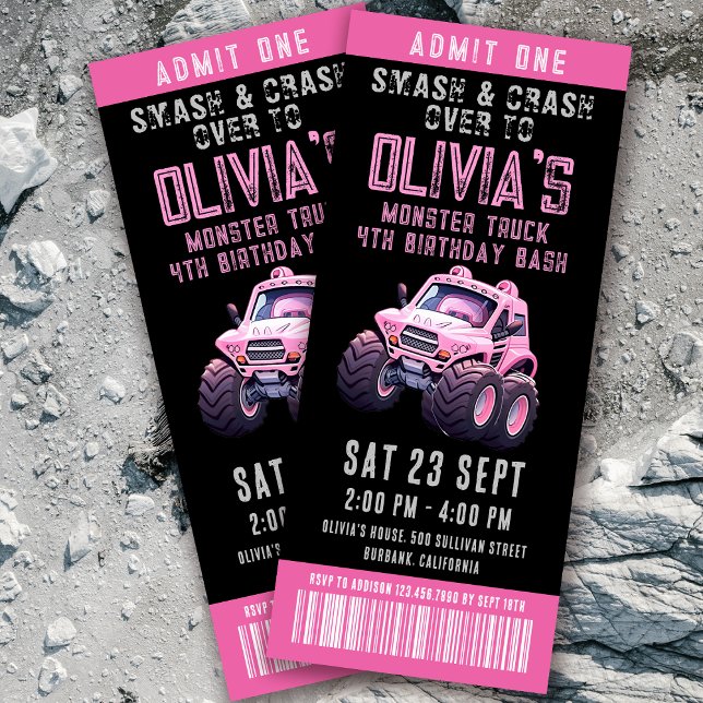 Monster Truck Ticket Girl's Birthday Party Einladung (Von Creator hochgeladen)