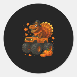 Monster Truck Trex Dinosaurier Truthahn Fall Thank Runder Aufkleber