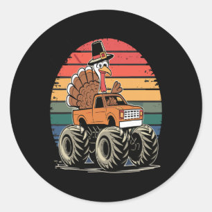 Monster Truck Türkei Sunset Retro Erntedank Boy Runder Aufkleber