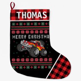 Monster Truck Ugge Weihnachts Sweater Red Kariert Großer Weihnachtsstrumpf