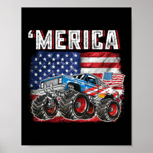Monster Truck USA Flagge Merica Männer Jungs 4. Ju Poster