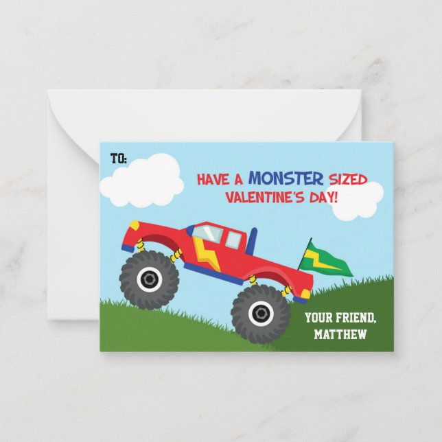 Monster Truck Valentines Carte Jour Enfants (Garço (Devant)
