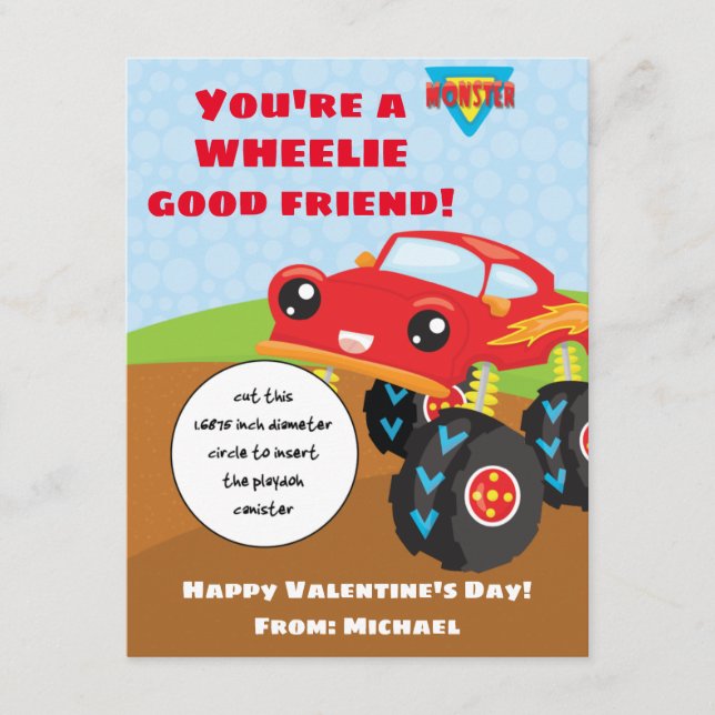 Monster Truck Valentine's Play Doh Geschenkkarte Begleitkarte (Vorderseite)