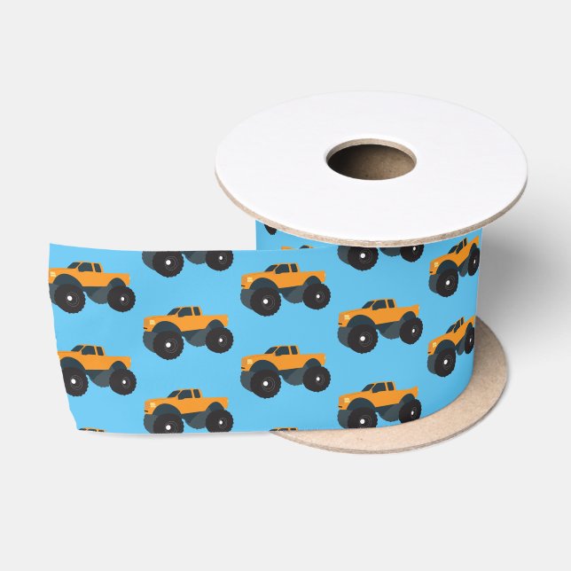Monster Truck Vehicle Orange Blue Satinband (Spule)