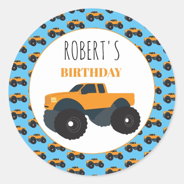 Monster Truck Vehicle zum Geburtstag Runder Aufkleber (Vorderseite)