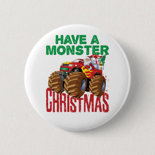 Monster Truck Weihnachten Weihnachtsmann Jungen Kl Button