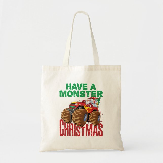 Monster Truck Weihnachten Weihnachtsmann Jungen Kl Tragetasche (Vorne)