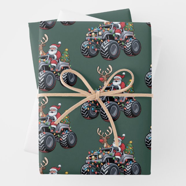 Monster Truck Weihnachtsfeiertage Kinder Geschenkpapier Set (Beispiel)