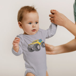 Monster Truck Yellow Blue Baby Strampler