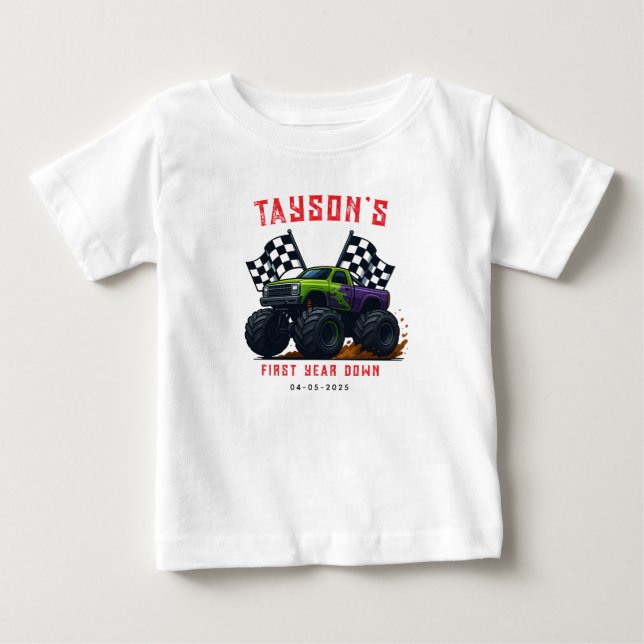 Monster Trucks 1. Geburtstag Party Baby T-shirt (Vorderseite)