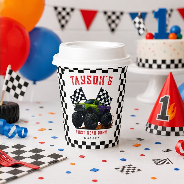 Monster Trucks 1. Geburtstagsfeier  Pappbecher (Monster Trucks 1st Birthday Party Paper Cups
)