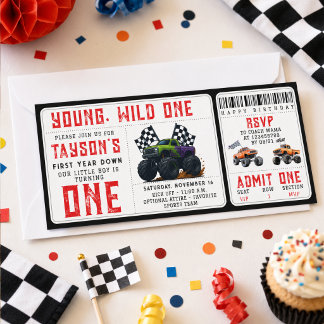 Monster Trucks 1. Geburtstagsticket-Einladung Einladung