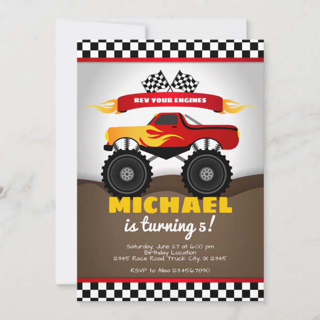 Monster Trucks Anniversaire Invitation pour garçon (Devant)