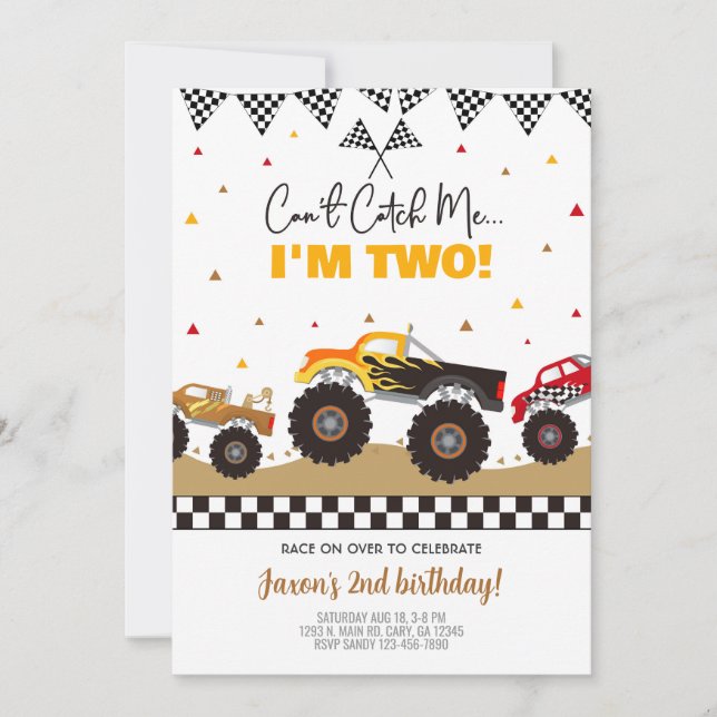 Monster trucks boy birthday invitation. invitation einladung (Vorderseite)