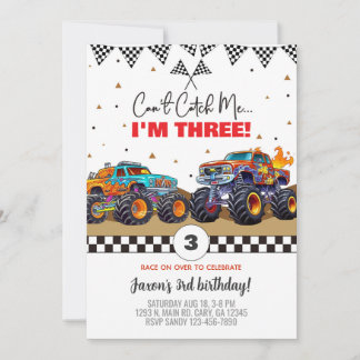 Monster trucks boy birthday invitation. invitation einladung