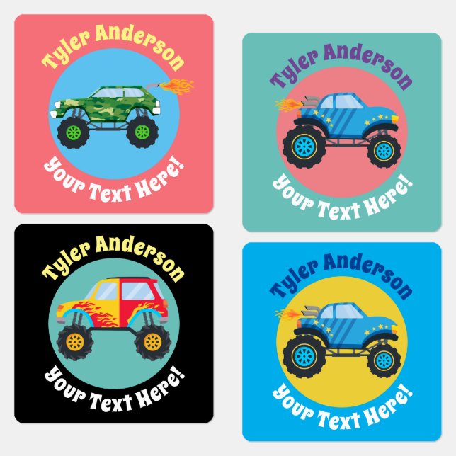 Monster Trucks, DIY Name & Message Labels Etiketten (Grün)